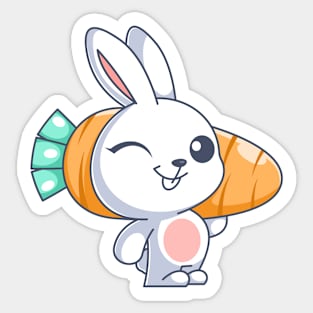 Cute bunny carrying carrots cartoon Sticker